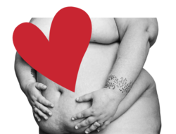 Image of a fat person holding their belly with a big heart for love