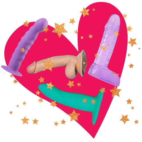 a heart with stars and an array of dildos