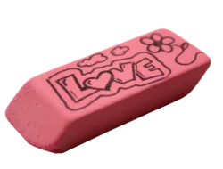 an eraser with doodles about love on it