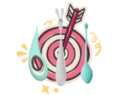 three pinpoint vibes and a cartoon bullseye and dart