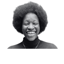 image of a joyful Black person with natural hair and a big, warm smile