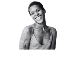 a smiling, Black transfeminine person