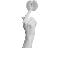 Black and white image of a hand with a finger extended to touch the inside of an orange