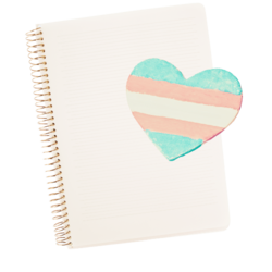 a spiral notebook with a chalk-drawn heart in the trans pride colors